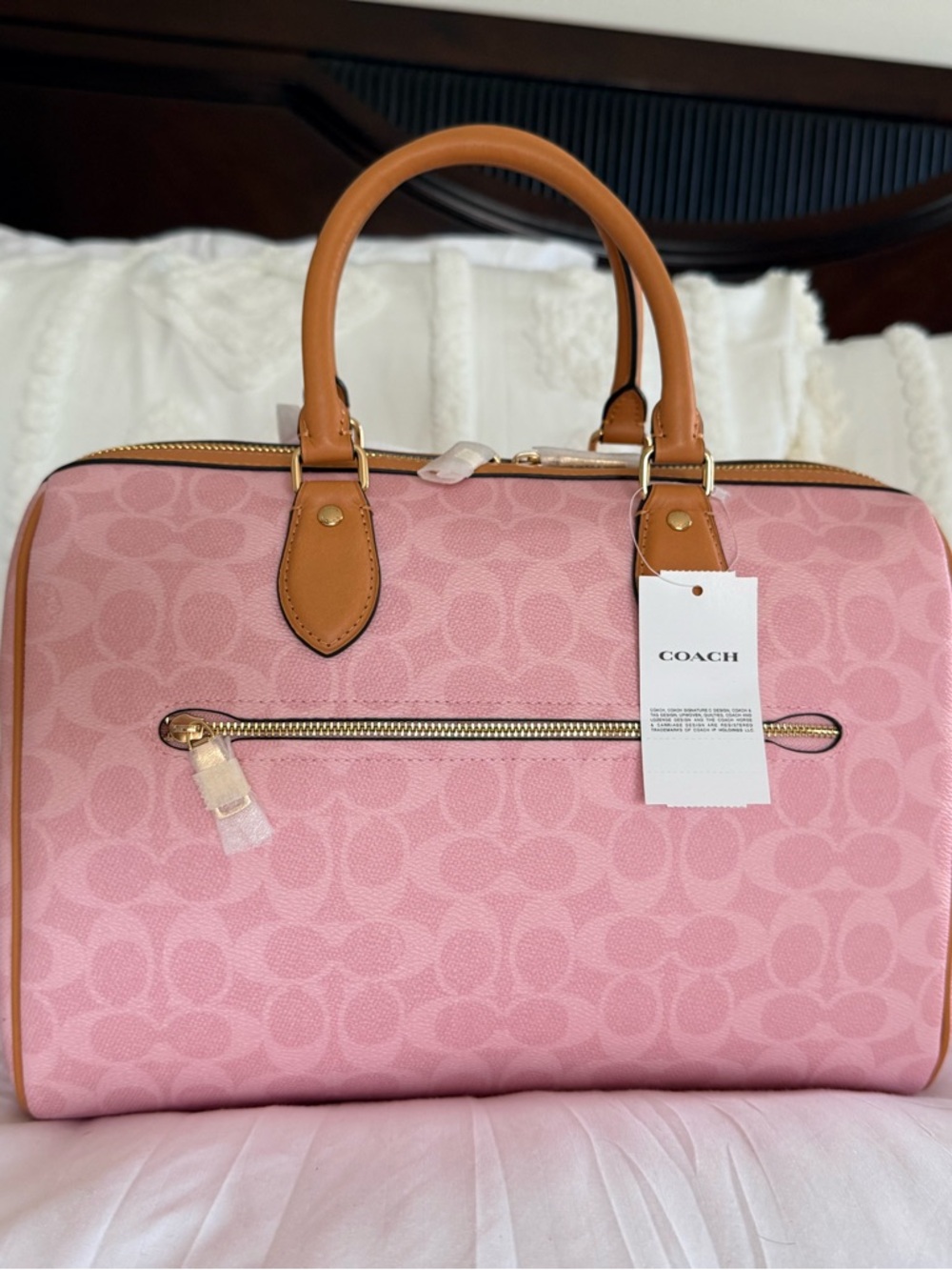 Coach Rowan Large Satchel Bag In Signature Canvas With Charms Powder Pink - Picture 2 of 6